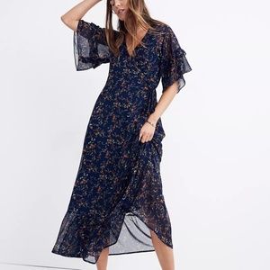 Madewell Vervain Ruffle-Sleeve Wrap Dress in Moonless Floral Size XS